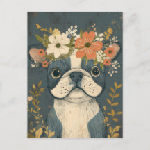 Franse Bulldog Aquarel Bloem