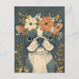 Franse Bulldog Aquarel Bloem Briefkaart