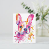 Franse Bulldog Aquarel Bloem Briefkaart (Staand voorkant)
