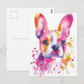 Franse Bulldog Aquarel Bloem Briefkaart (Voorkant / Achterkant)