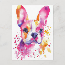Franse Bulldog Aquarel Bloem Briefkaart