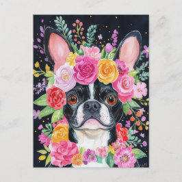 Franse Bulldog Aquarel Bloem Briefkaart