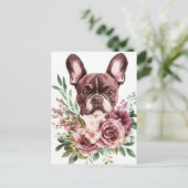 Franse Bulldog Aquarel Bloem Briefkaart (Staand voorkant)