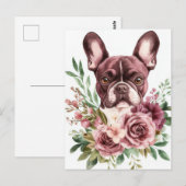 Franse Bulldog Aquarel Bloem Briefkaart (Voorkant / Achterkant)