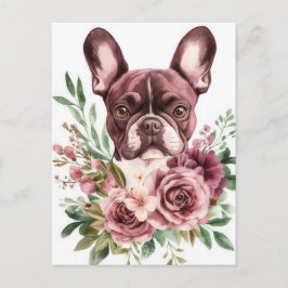 Franse Bulldog Aquarel Bloem Briefkaart