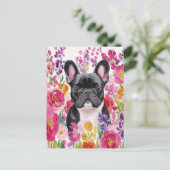 Franse Bulldog Aquarel Bloem Briefkaart (Staand voorkant)