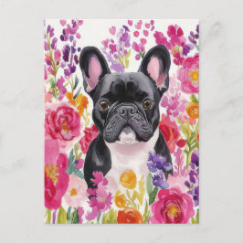 Franse Bulldog Aquarel Bloem Briefkaart