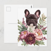 Franse Bulldog Aquarel Bloem Briefkaart (Voorkant / Achterkant)