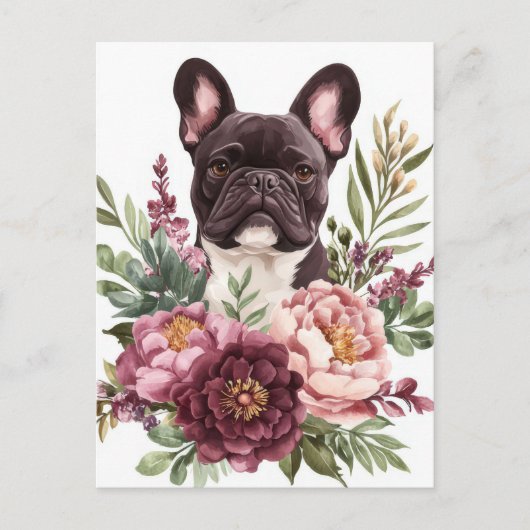 Franse Bulldog Aquarel Bloem Briefkaart (Voorkant)
