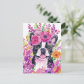 Franse Bulldog Aquarel Bloem Briefkaart (Staand voorkant)