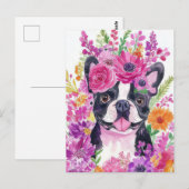 Franse Bulldog Aquarel Bloem Briefkaart (Voorkant / Achterkant)