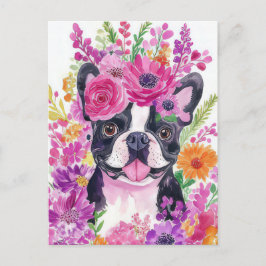 Franse Bulldog Aquarel Bloem Briefkaart