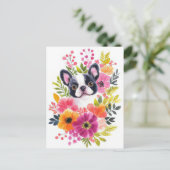 Franse Bulldog Aquarel Bloem Briefkaart (Staand voorkant)