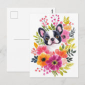 Franse Bulldog Aquarel Bloem Briefkaart (Voorkant / Achterkant)