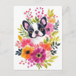Franse Bulldog Aquarel Bloem Briefkaart