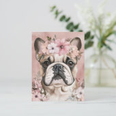 Franse Bulldog Aquarel Bloem Briefkaart (Staand voorkant)