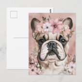 Franse Bulldog Aquarel Bloem Briefkaart (Voorkant / Achterkant)