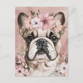 Franse Bulldog Aquarel Bloem Briefkaart