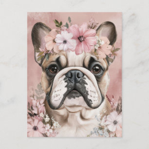 Franse Bulldog Aquarel Bloem Briefkaart