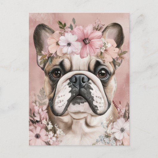 Franse Bulldog Aquarel Bloem Briefkaart (Voorkant)
