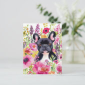 Franse Bulldog Aquarel Bloem Briefkaart (Staand voorkant)