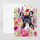 Franse Bulldog Aquarel Bloem Briefkaart (Voorkant / Achterkant)