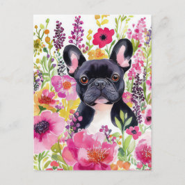 Franse Bulldog Aquarel Bloem Briefkaart