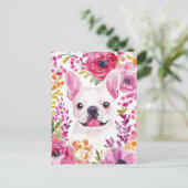 Franse Bulldog Aquarel Bloem Briefkaart (Staand voorkant)