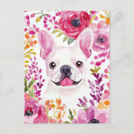 Franse Bulldog Aquarel Bloem Briefkaart