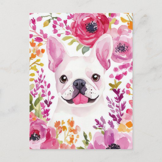 Franse Bulldog Aquarel Bloem Briefkaart (Voorkant)