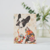 Franse Bulldog Aquarel Bloem Briefkaart (Staand voorkant)