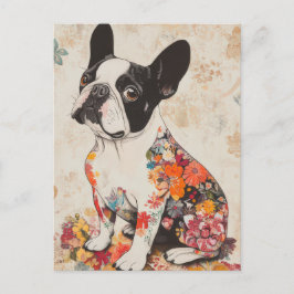 Franse Bulldog Aquarel Bloem Briefkaart