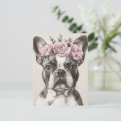 Franse Bulldog Aquarel Bloem Briefkaart (Staand voorkant)