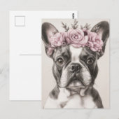 Franse Bulldog Aquarel Bloem Briefkaart (Voorkant / Achterkant)