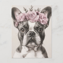 Franse Bulldog Aquarel Bloem Briefkaart