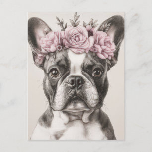 Franse Bulldog Aquarel Bloem Briefkaart