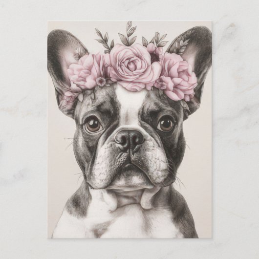Franse Bulldog Aquarel Bloem Briefkaart (Voorkant)