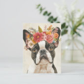 Franse Bulldog Aquarel Bloem Briefkaart (Staand voorkant)