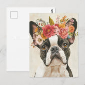 Franse Bulldog Aquarel Bloem Briefkaart (Voorkant / Achterkant)