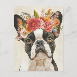 Franse Bulldog Aquarel Bloem Briefkaart