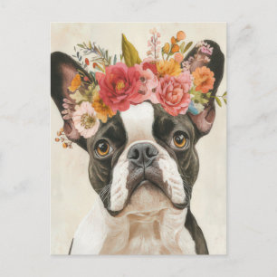 Franse Bulldog Aquarel Bloem Briefkaart