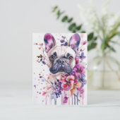 Franse Bulldog Aquarel Bloem Briefkaart (Staand voorkant)