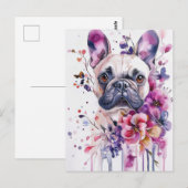 Franse Bulldog Aquarel Bloem Briefkaart (Voorkant / Achterkant)