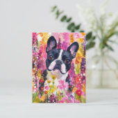 Franse Bulldog Aquarel Bloem Briefkaart (Staand voorkant)