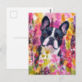 Franse Bulldog Aquarel Bloem Briefkaart (Voorkant / Achterkant)