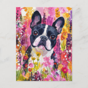 Franse Bulldog Aquarel Bloem Briefkaart