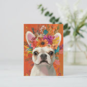 Franse Bulldog Aquarel Bloem Briefkaart (Staand voorkant)