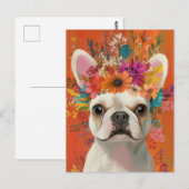Franse Bulldog Aquarel Bloem Briefkaart (Voorkant / Achterkant)
