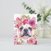 Franse Bulldog Aquarel Bloem Briefkaart (Staand voorkant)