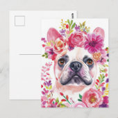 Franse Bulldog Aquarel Bloem Briefkaart (Voorkant / Achterkant)